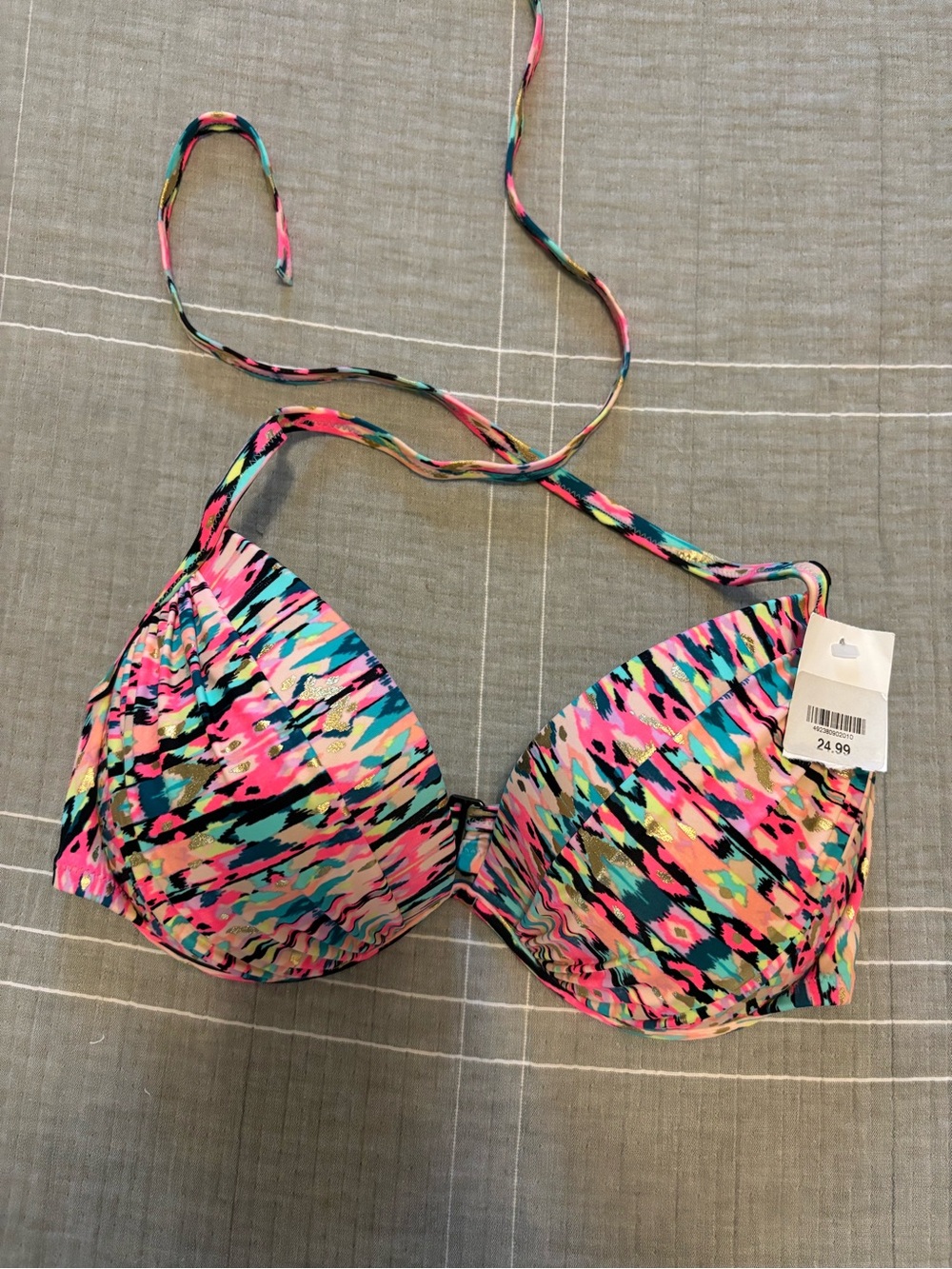 Shade & Shore Multicolor Push-Up Bikini Top - Pink, Teal & Black